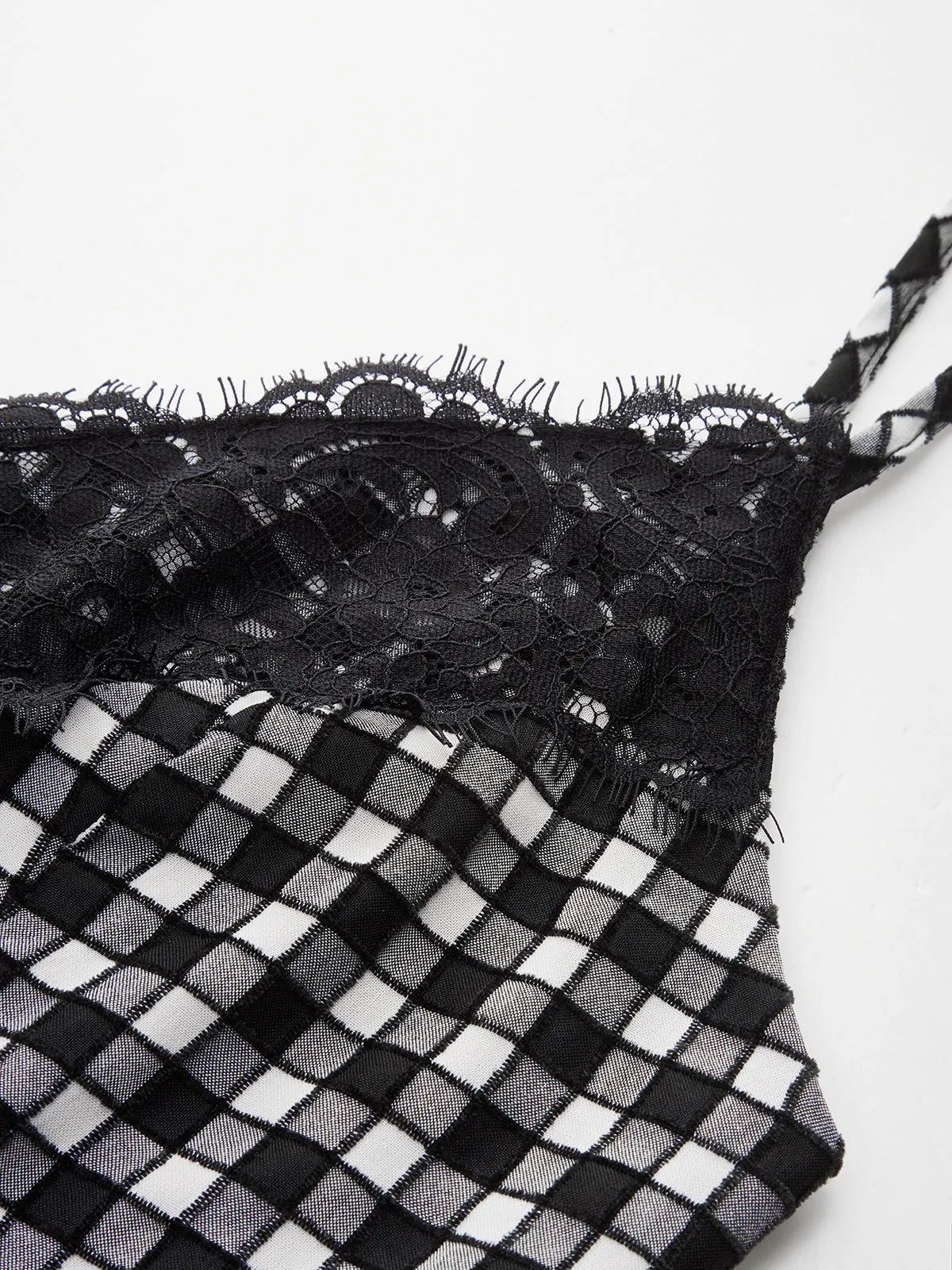 Gingham Lace Trim Cami Midi Dress sold by COMMENSE product image thumbnail 4