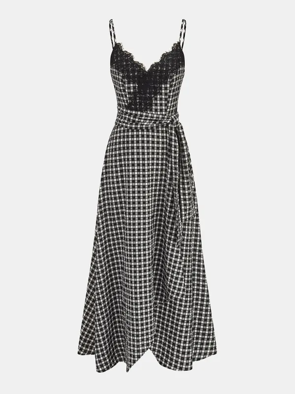 Gingham Lace Trim Cami Midi Dress made by COMMENSE