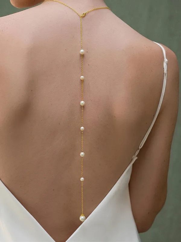 Long Pearl Drop Back Necklace made by COMMENSE