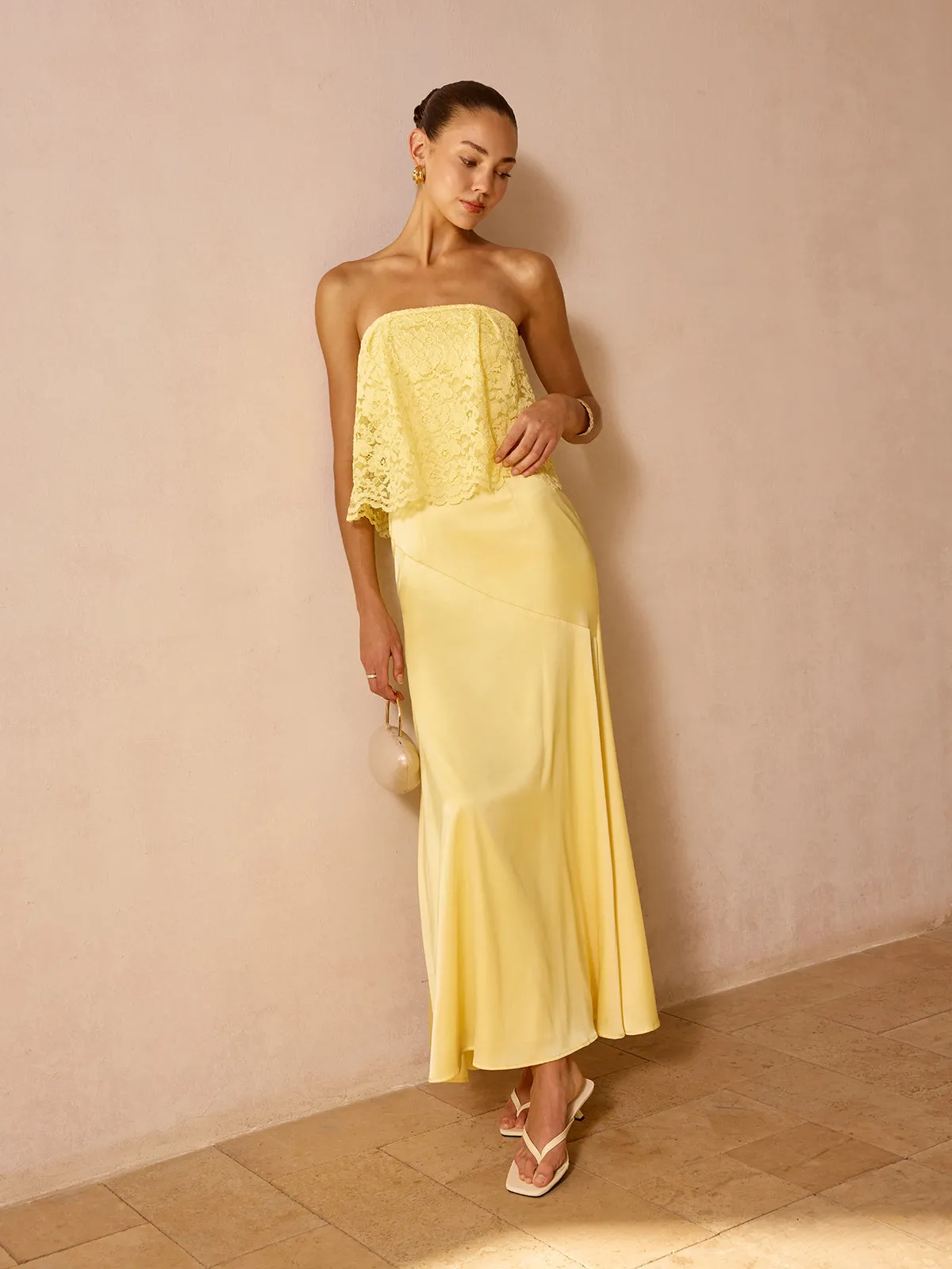 Lace Overlay Satin Maxi Dress sold by COMMENSE product image thumbnail 3