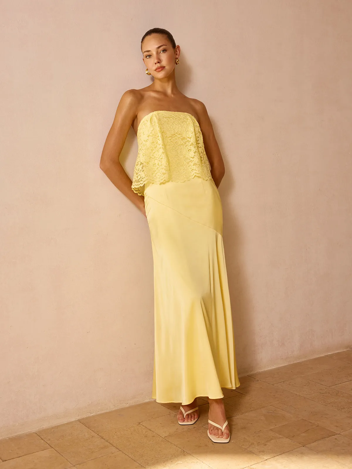 Lace Overlay Satin Maxi Dress sold by COMMENSE product image thumbnail 4