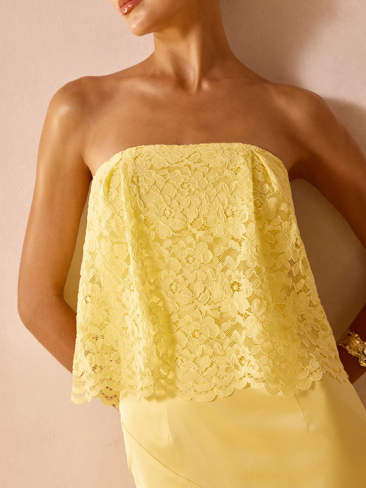 Lace Overlay Satin Maxi Dress sold by COMMENSE product image thumbnail 5