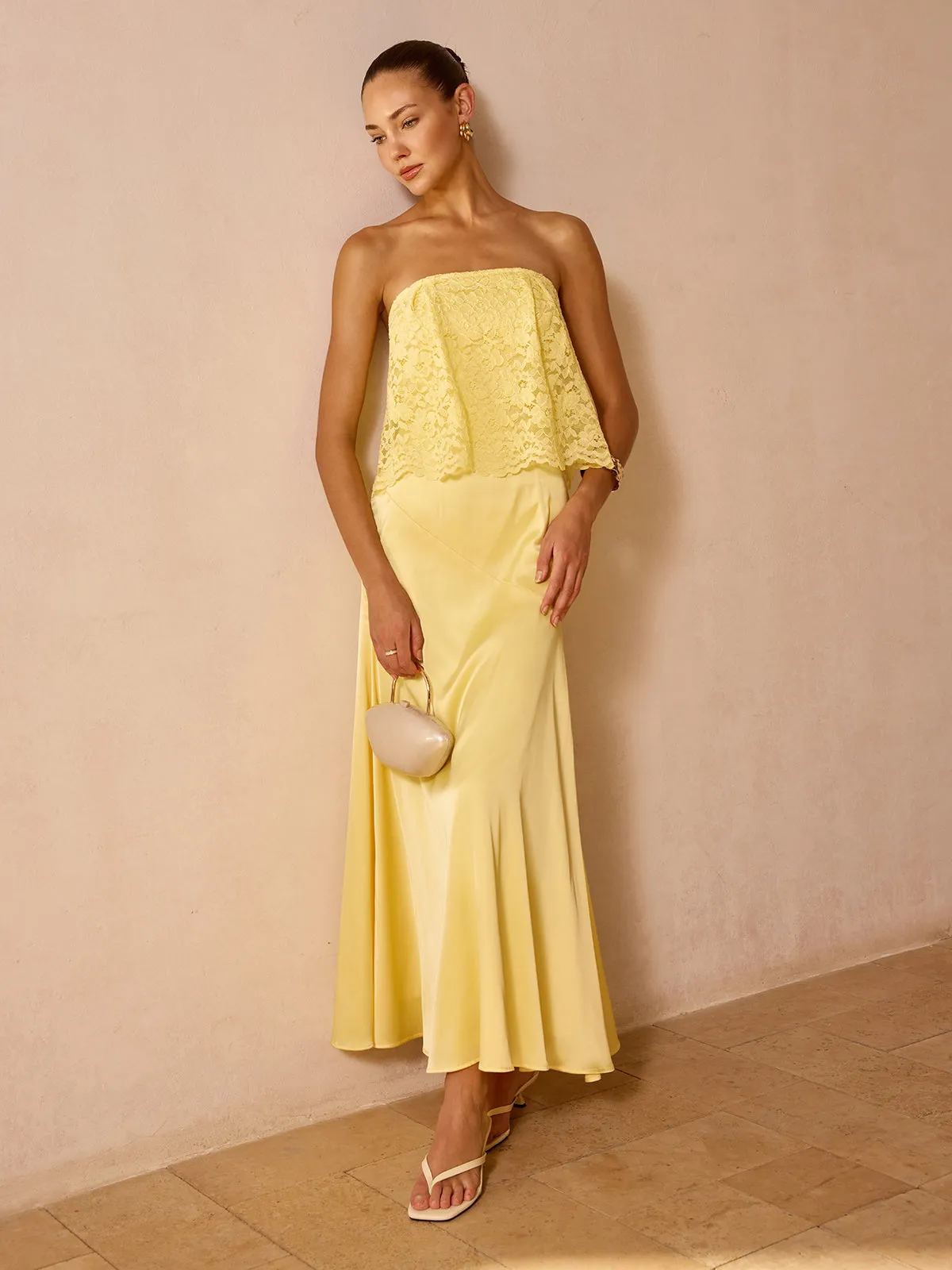 Lace Overlay Satin Maxi Dress sold by COMMENSE product image thumbnail 2