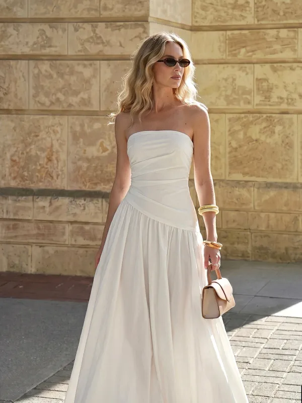 Strapless Ruched Flowy Maxi Dress made by COMMENSE