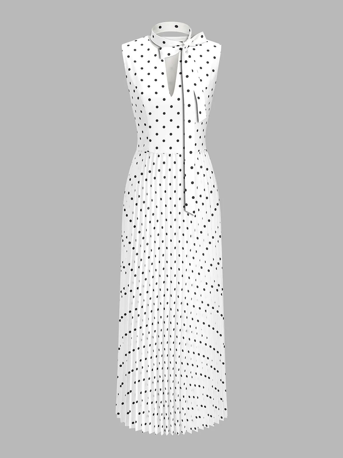 Polka Dot Sleeveless Pleated Dress with Neck Tie sold by COMMENSE product image thumbnail 2
