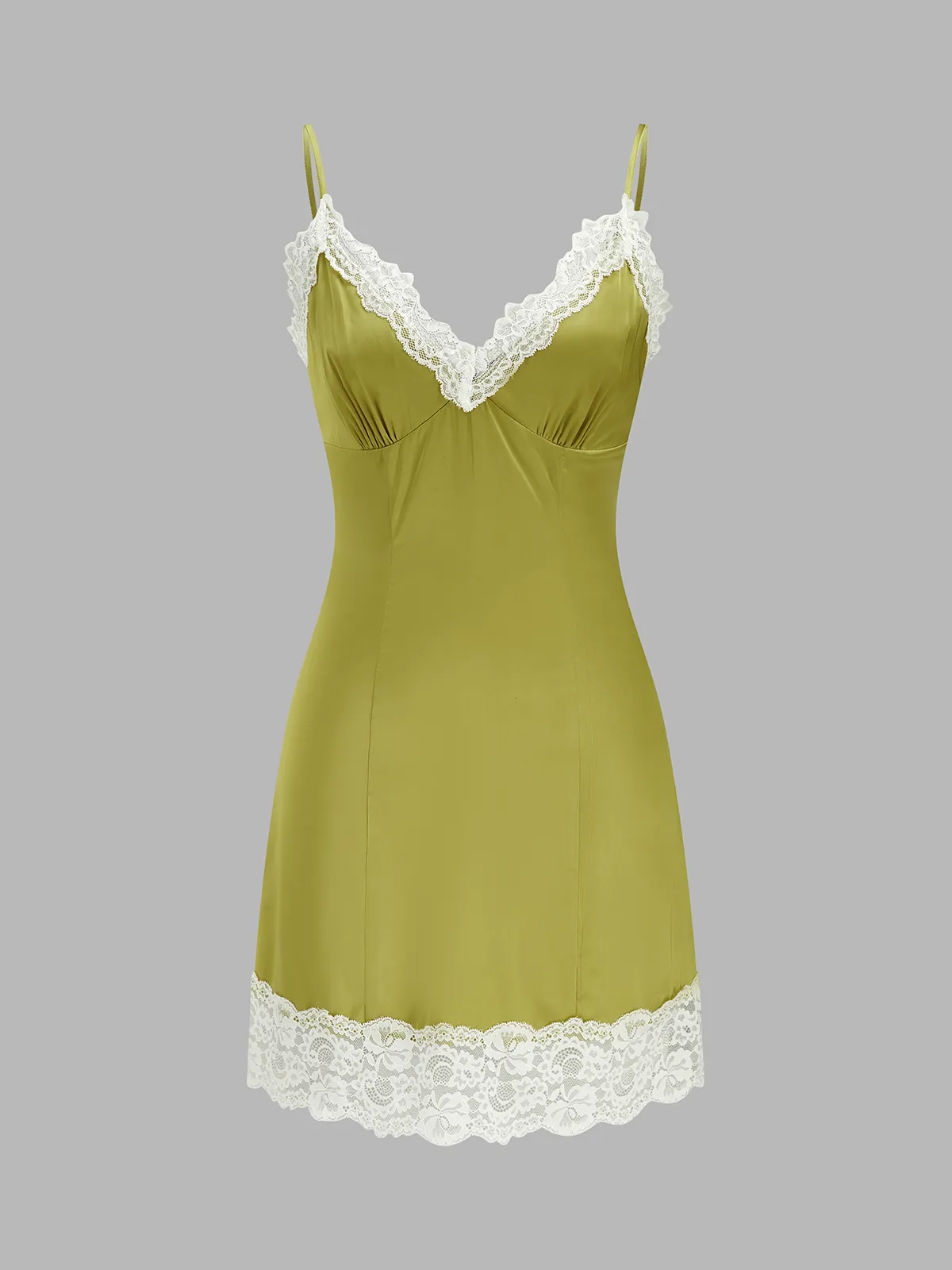Lace Trim Satin Cami Mini Dress sold by COMMENSE product image thumbnail 2