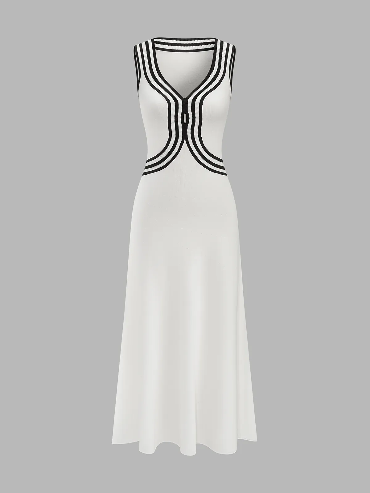 Striped Sleeveless V Neck Knit Maxi Dress sold by COMMENSE product image thumbnail 2