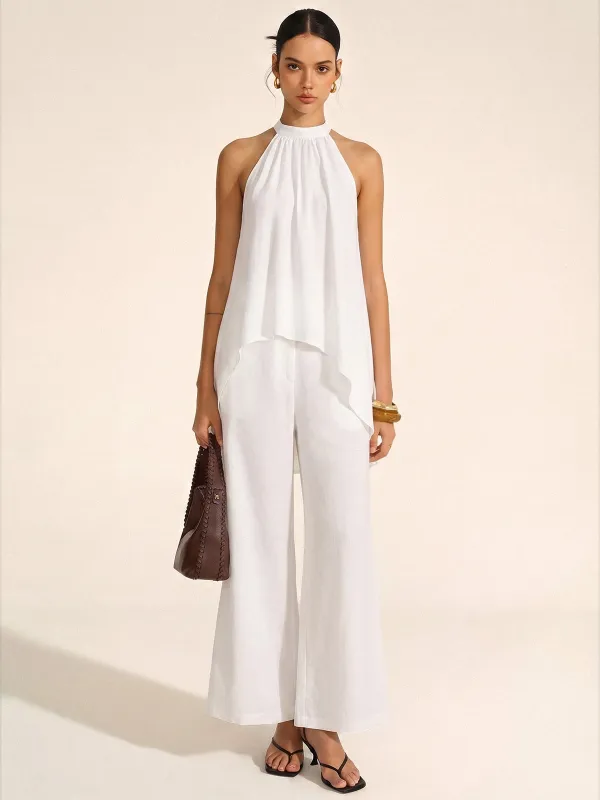 Halter Asymmetric Hem Top & Pants Set made by COMMENSE