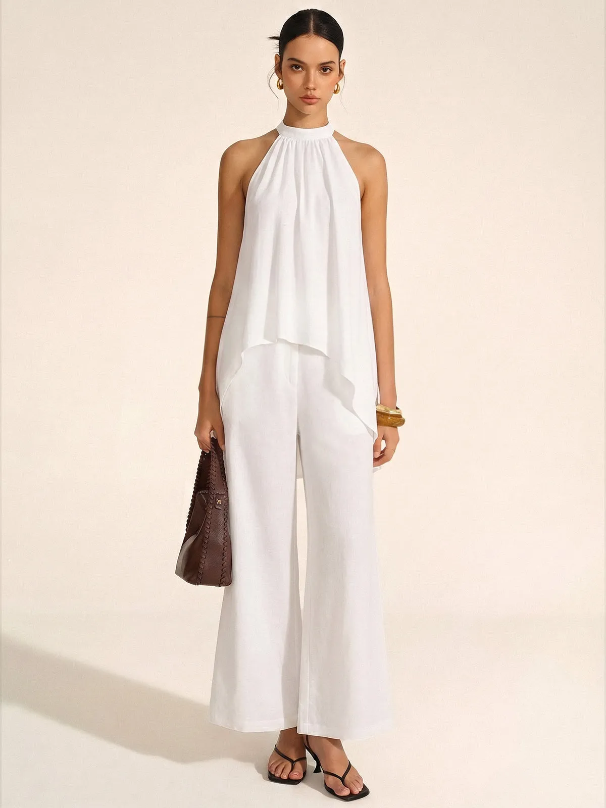 Halter Asymmetric Hem Top & Pants Set sold by COMMENSE