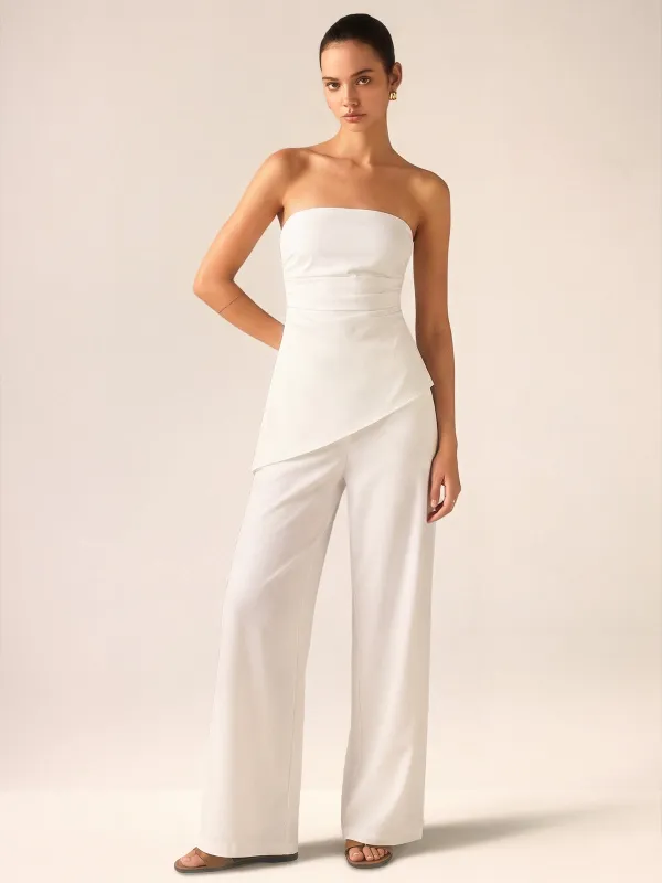 Strapless Asymmetrical Ruched Top & Pants Set made by COMMENSE