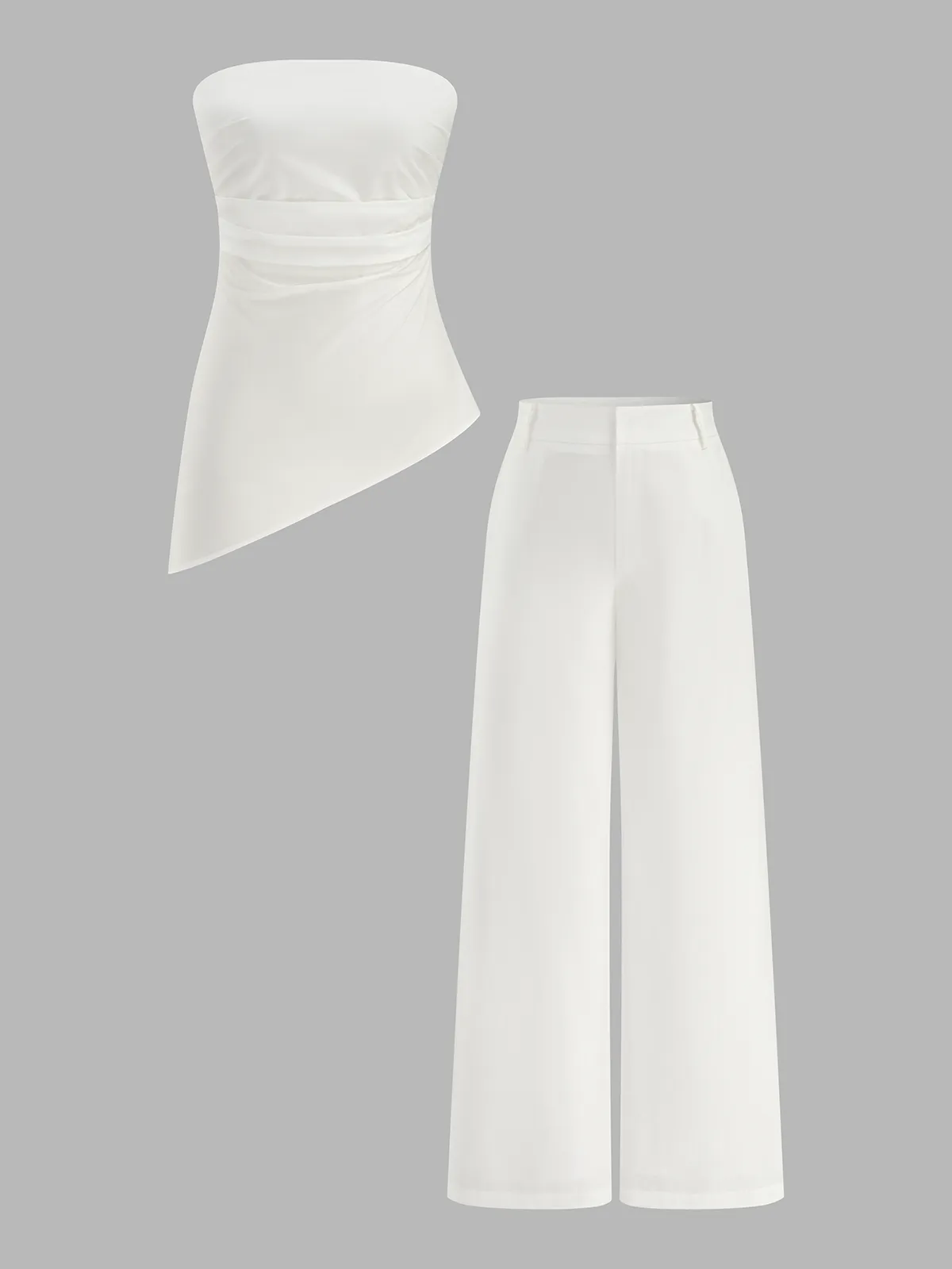 Strapless Asymmetrical Ruched Top & Pants Set sold by COMMENSE product image thumbnail 2