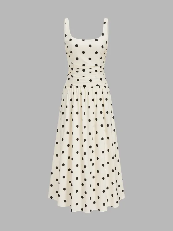 Polka Dot Ruched Cami Maxi Dress made by COMMENSE