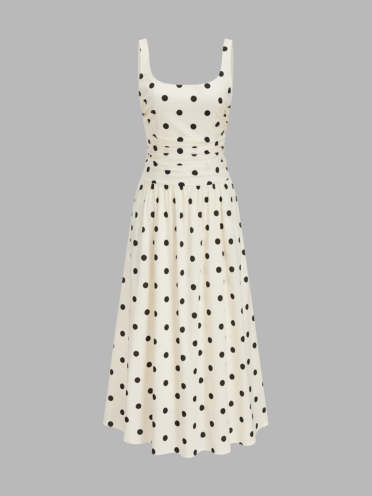 Polka Dot Ruched Cami Maxi Dress sold by COMMENSE