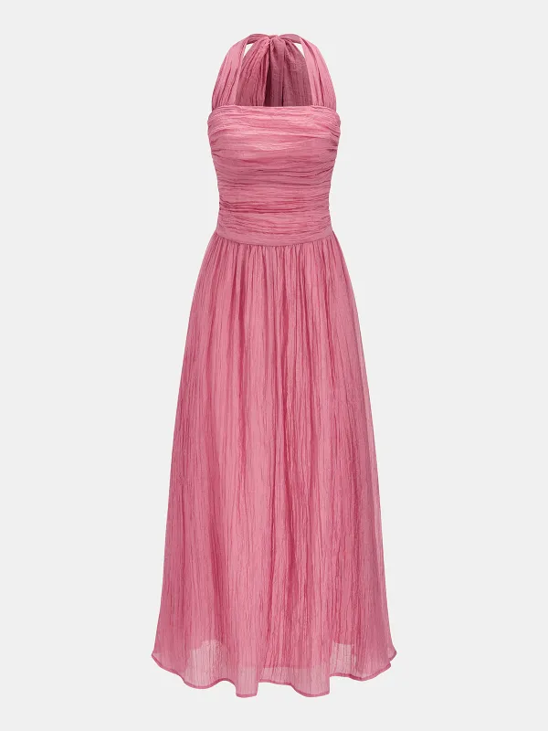 Crinkled Textured Halter Maxi Dress made by COMMENSE