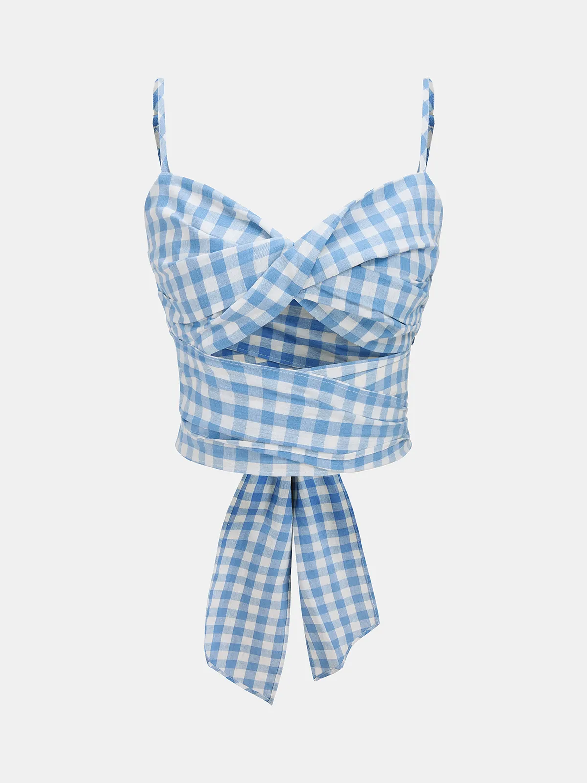 Gingham Wrap Tie Cami Top & Midi Skirt Set sold by COMMENSE product image thumbnail 2