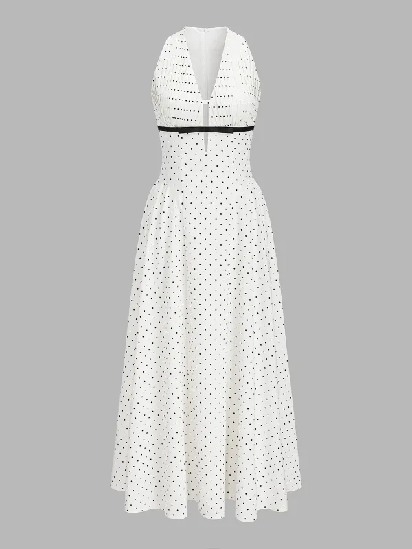 Polka Dot Sleeveless Pleated Maxi Dress made by COMMENSE
