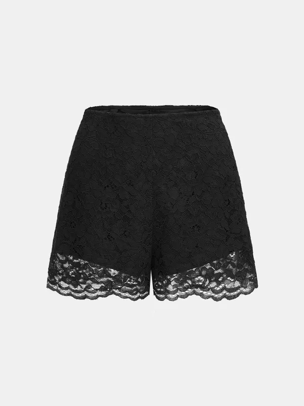 Floral Lace High-Waisted Shorts made by COMMENSE