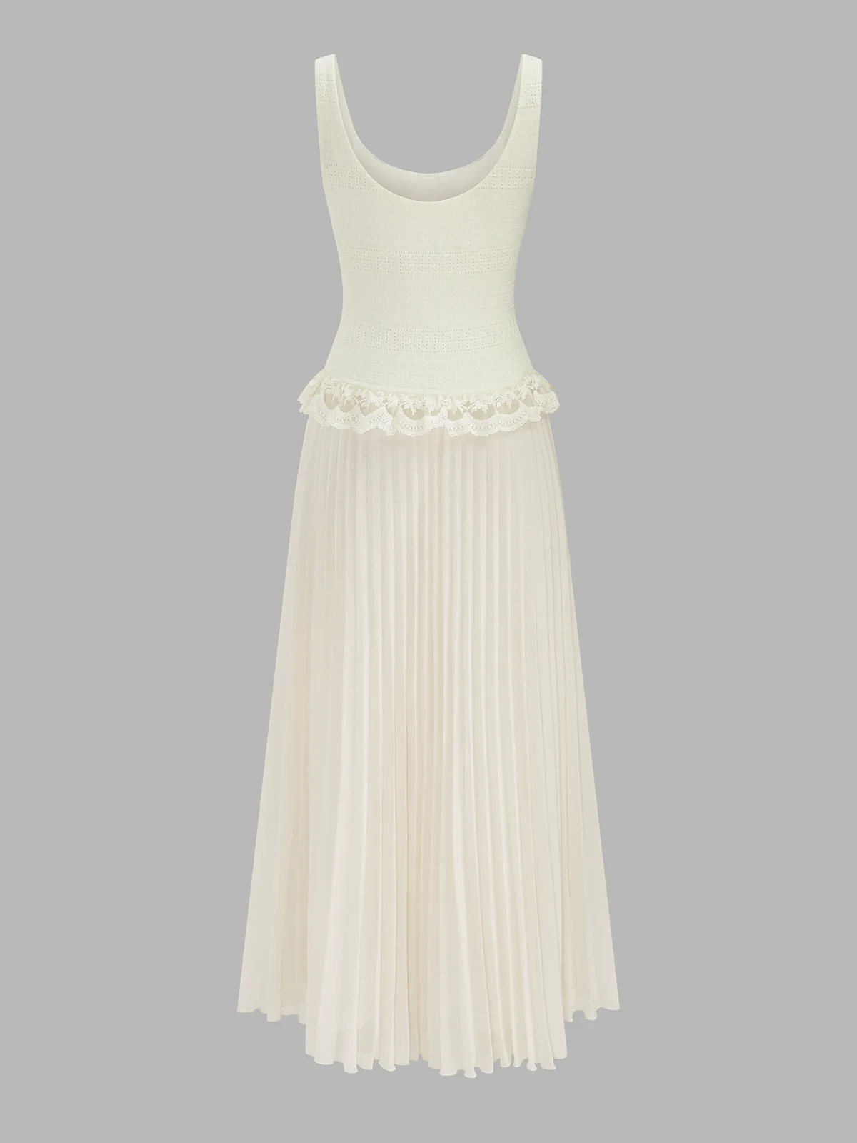 Lace Trim Textured Bodice Pleated Dress sold by COMMENSE product image thumbnail 4