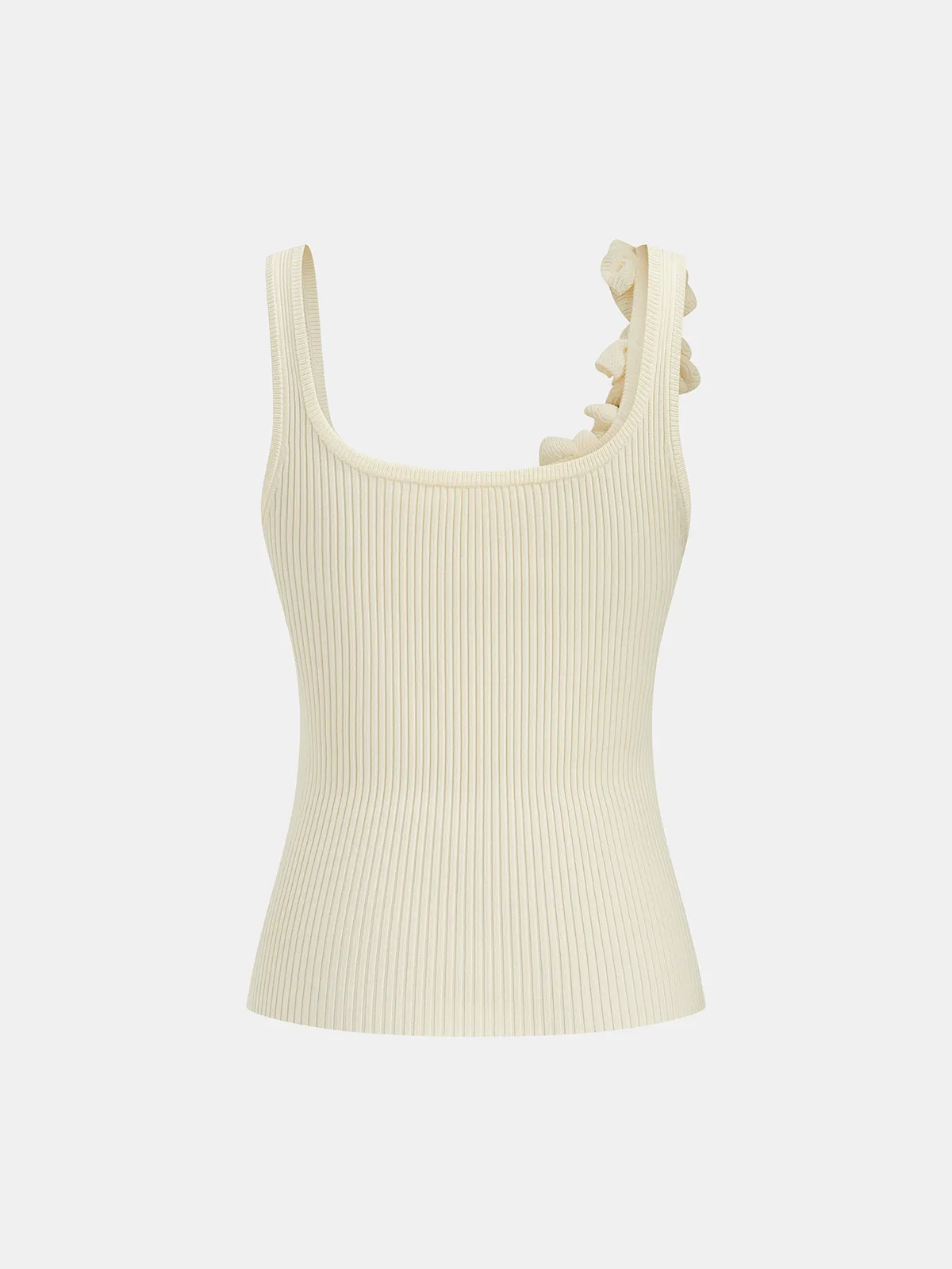 Ruffled Strap Ribbed Knit Tank Top sold by COMMENSE product image thumbnail 2