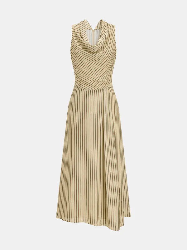 Striped Cowl Neck Dress with Cami Slip made by COMMENSE