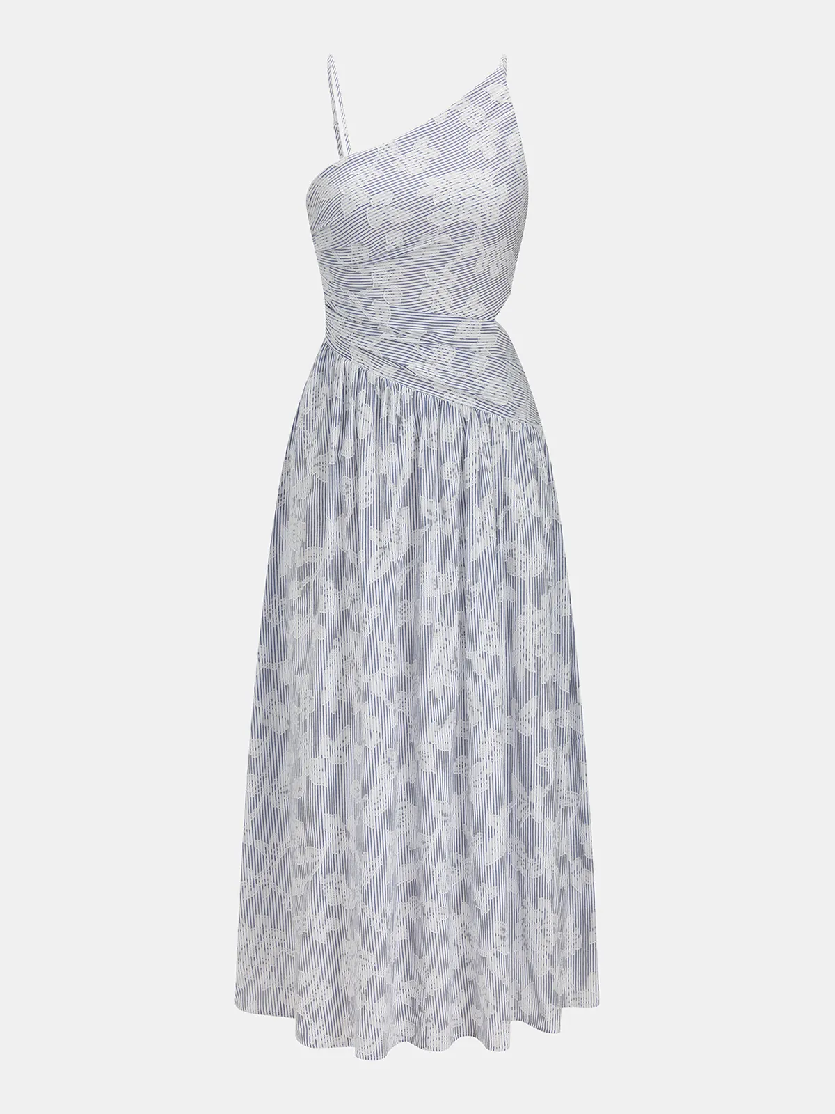 Asymmetric Striped Floral Embroidery Maxi Dress sold by COMMENSE product image thumbnail 2