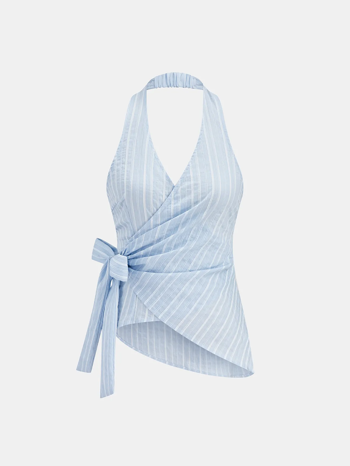 Striped Wrap Halter Tie-Waist Top sold by COMMENSE product image thumbnail 2