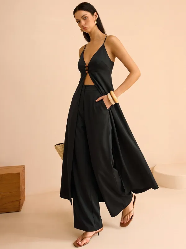 Deep V Cami Long Top & Pants Two Piece Set made by COMMENSE
