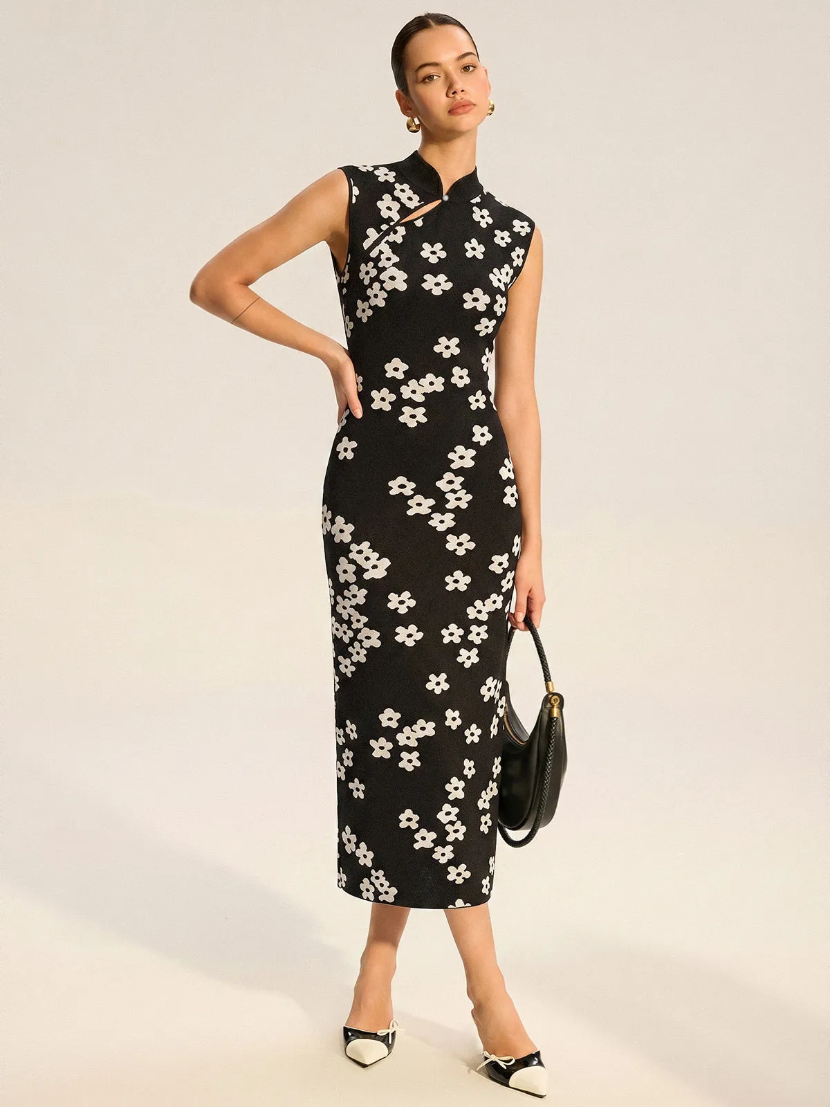 Floral Print Sleeveless Knit Midi Dress sold by COMMENSE
