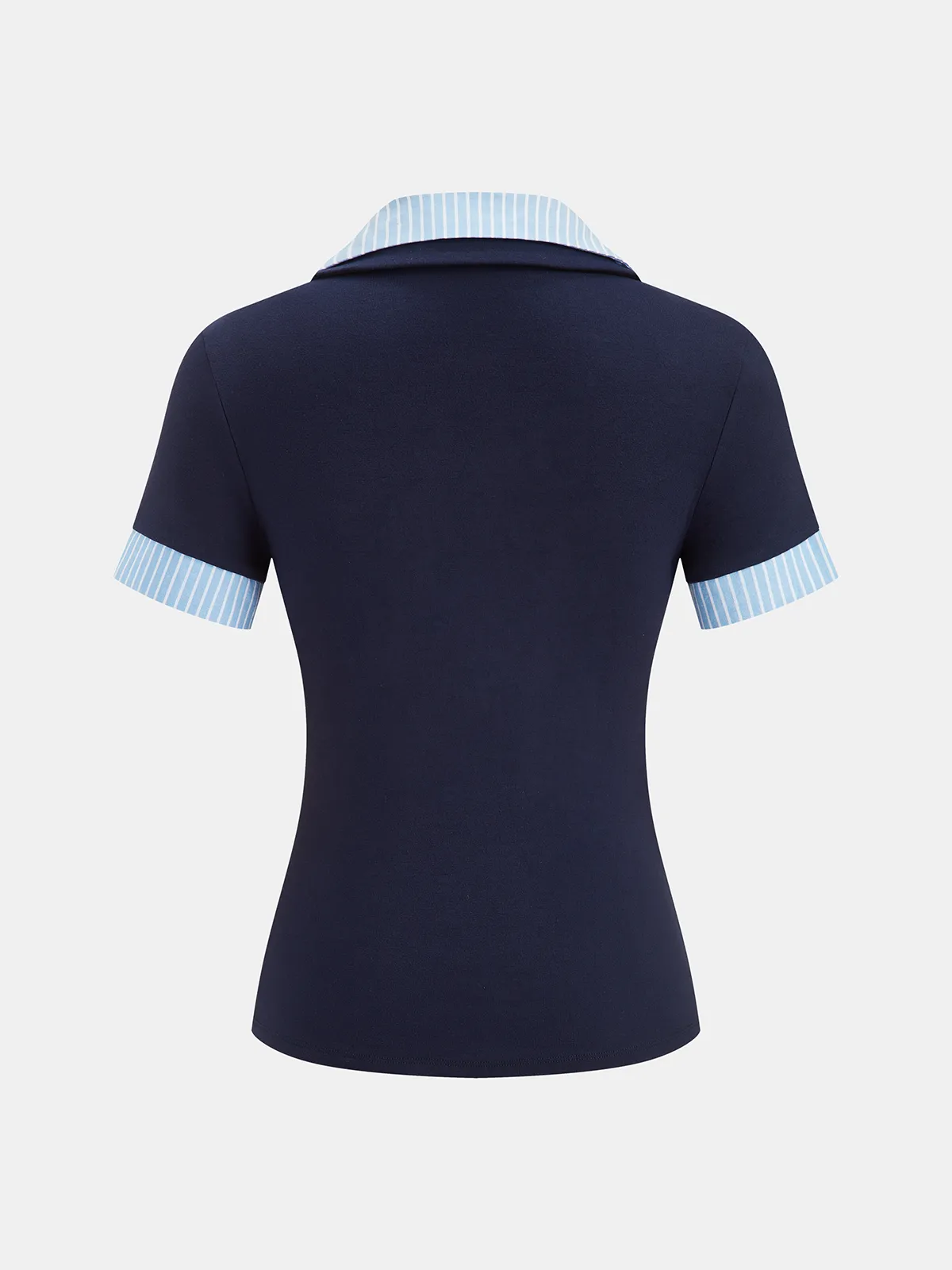 Striped Collar Short Sleeve Knit Top sold by COMMENSE product image thumbnail 2
