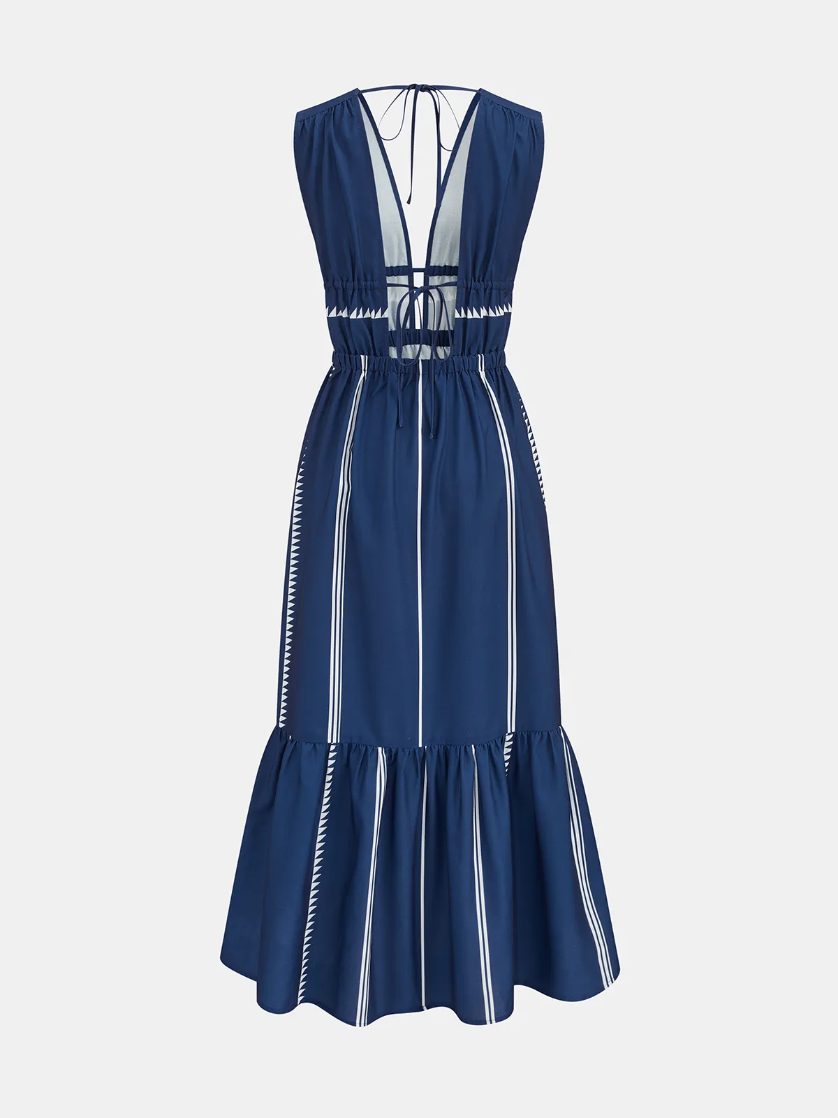 Striped Deep V Neck Ruffle Midi Dress sold by COMMENSE product image thumbnail 3