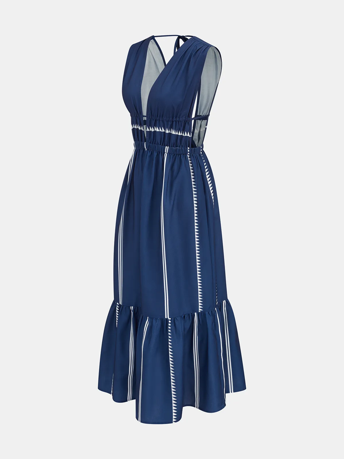 Striped Deep V Neck Ruffle Midi Dress sold by COMMENSE product image thumbnail 2
