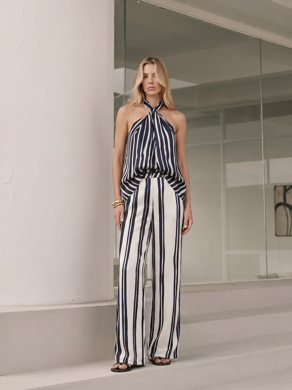 Striped Halter Top & Wide-Leg Pants Set made by COMMENSE