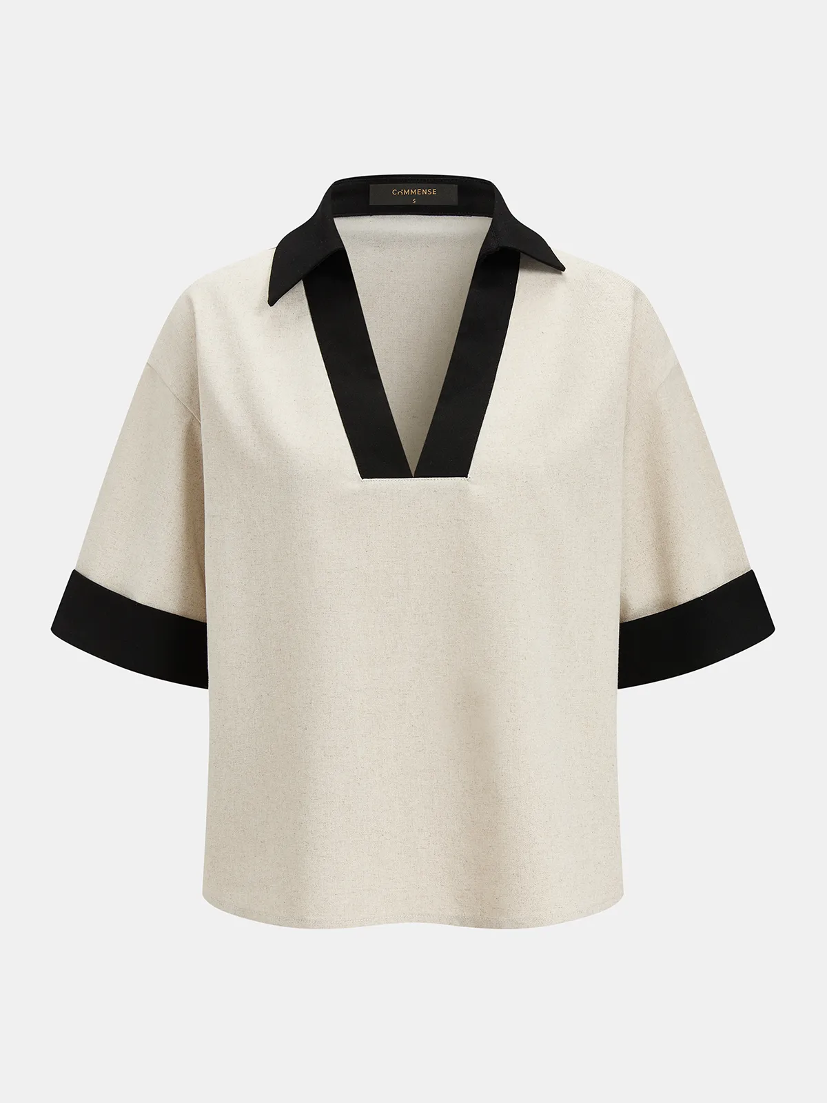 Contrast Trim Cotton Linen Top & Shorts Set sold by COMMENSE product image thumbnail 3