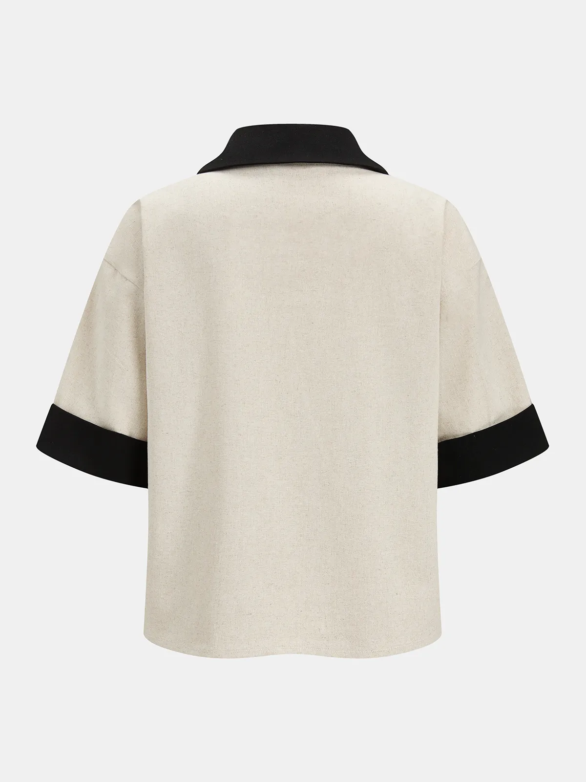 Contrast Trim Cotton Linen Top & Shorts Set sold by COMMENSE product image thumbnail 4