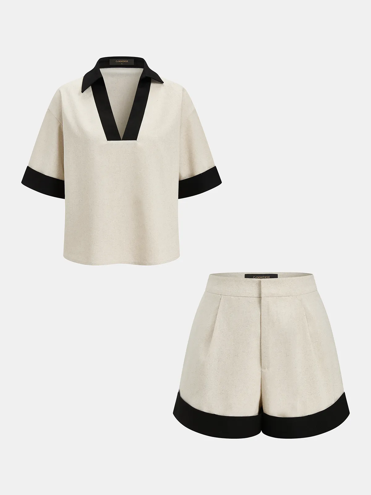 Contrast Trim Cotton Linen Top & Shorts Set sold by COMMENSE product image thumbnail 2