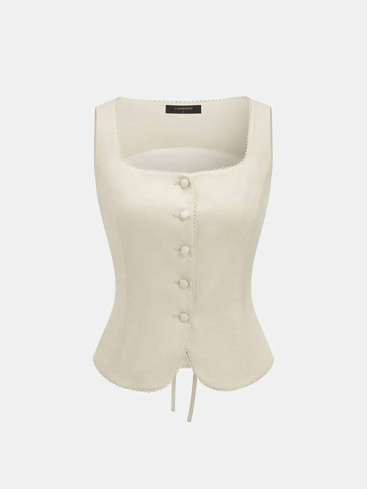 Linen Blend Square Neck Scallop Trim Vest sold by COMMENSE product image thumbnail 2