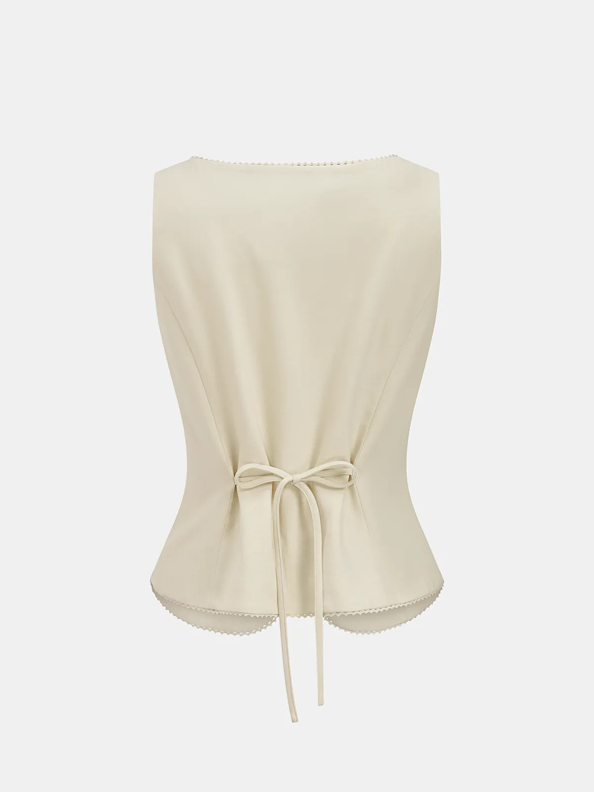 Linen Blend Square Neck Scallop Trim Vest sold by COMMENSE product image thumbnail 3