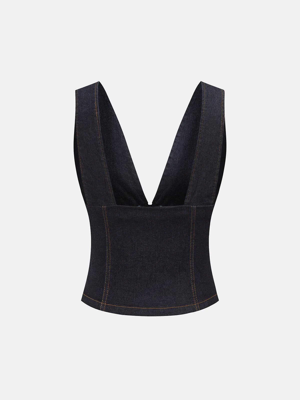 Metal Button Denim Deep V-Neck Tank Top sold by COMMENSE product image thumbnail 2