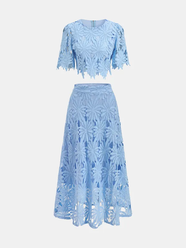 Floral Lace Crop Top & Midi Skirt Set made by COMMENSE