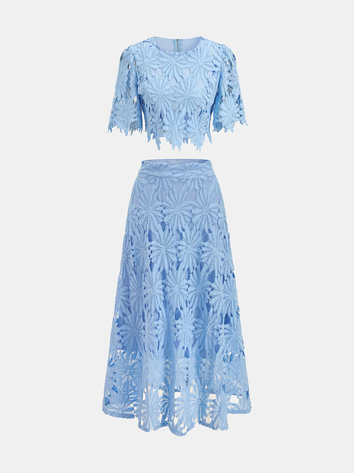 Floral Lace Crop Top & Midi Skirt Set sold by COMMENSE