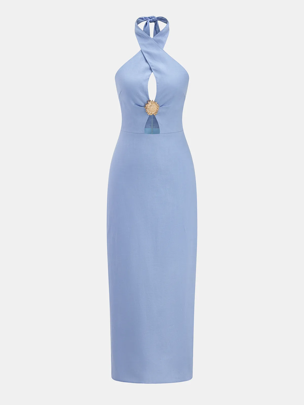Halter Cutout Linen Blend Midi Dress sold by COMMENSE