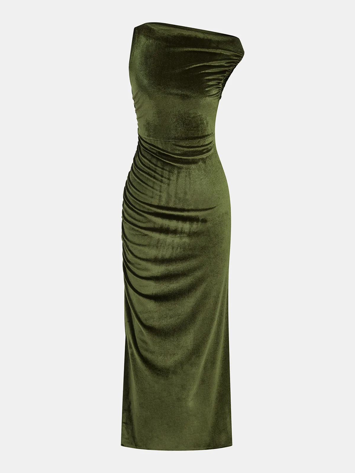 Velvet Sleeveless Ruched Slit Maxi Dress sold by COMMENSE
