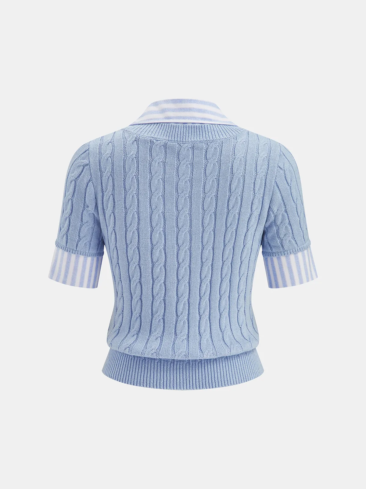 Cable Knit Striped Collar Short Sleeve Top sold by COMMENSE product image thumbnail 3