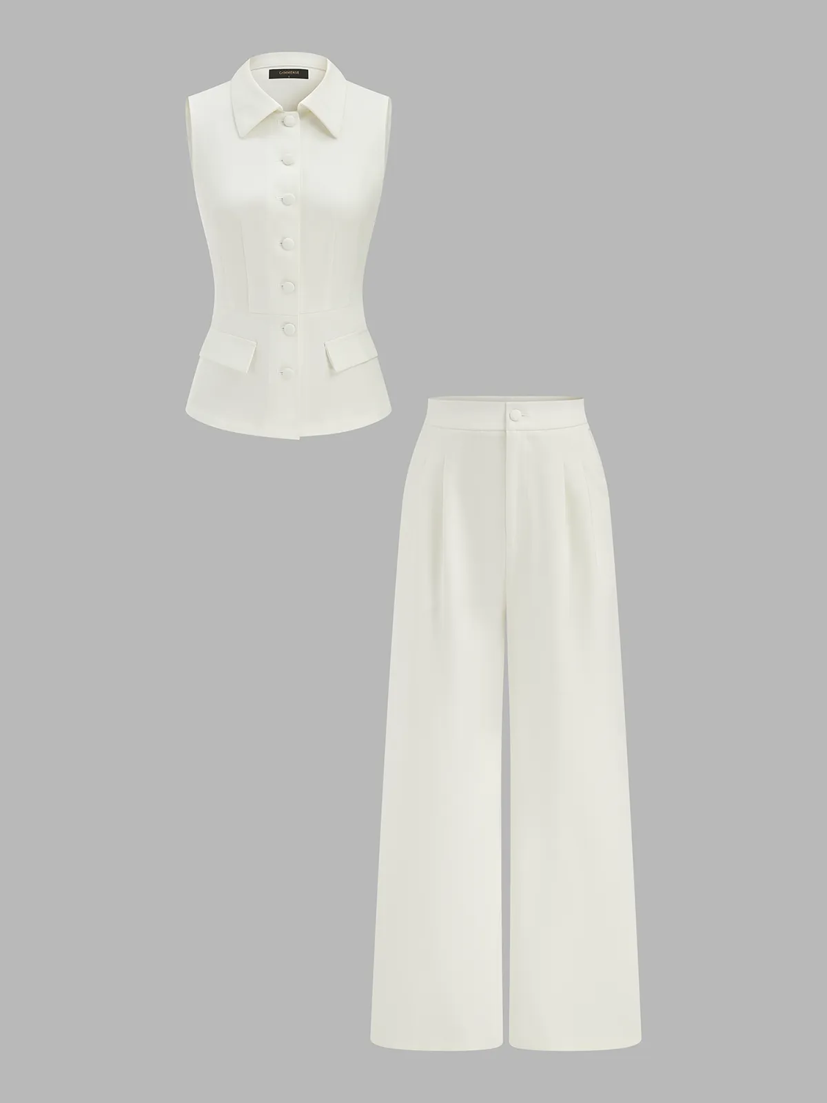 Collared Cotton Linen Vest & Pants Set sold by COMMENSE product image thumbnail 2