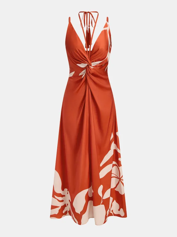 Tassel Detail Twist-Front Floral Print Maxi Dress made by COMMENSE