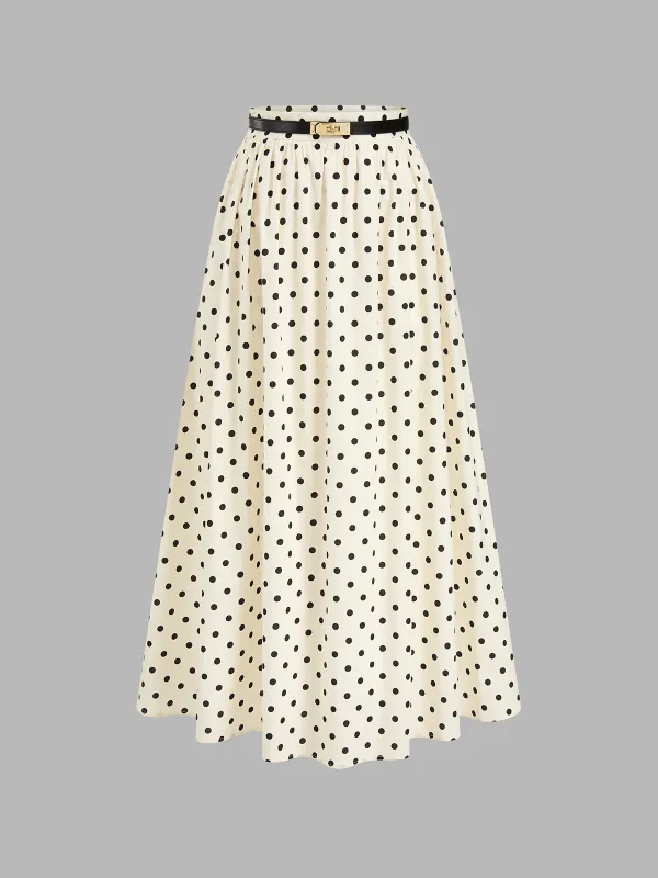 Polka Dot Belted Maxi Skirt made by COMMENSE