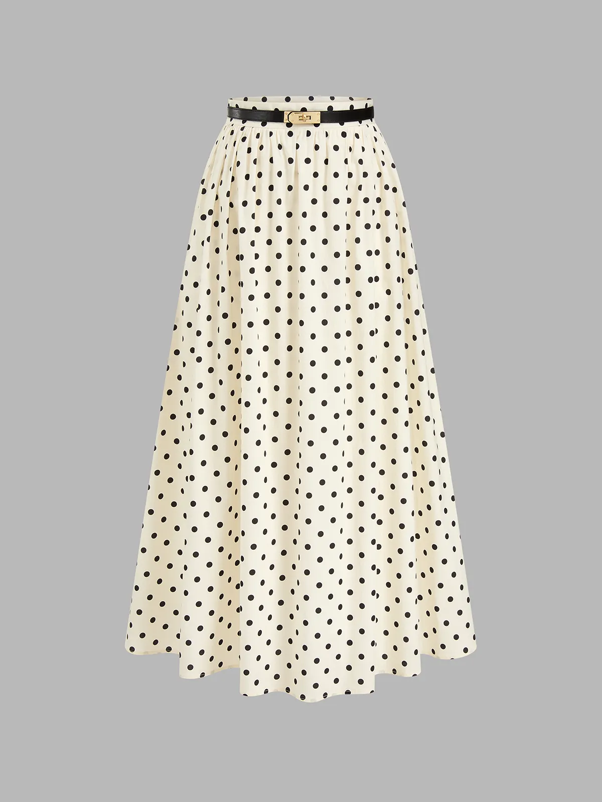 Polka Dot Belted Maxi Skirt sold by COMMENSE