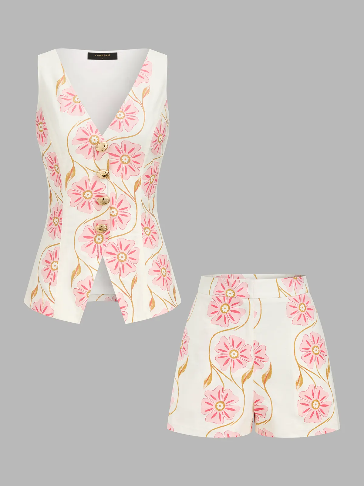 Floral Print Cotton Linen Vest & Shorts Set sold by COMMENSE product image thumbnail 2