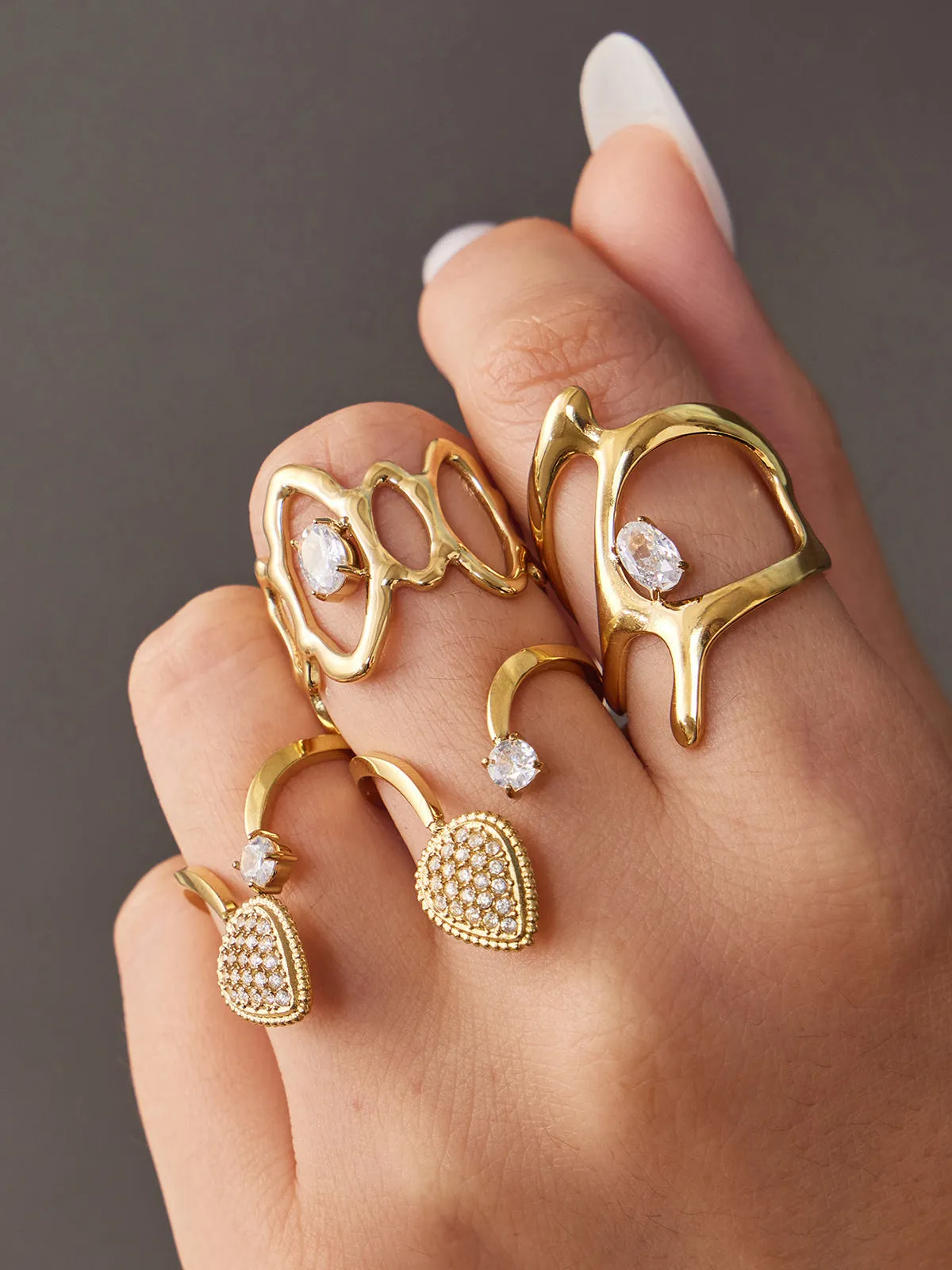 Irregular Hollow Zircon Statement Ring sold by COMMENSE