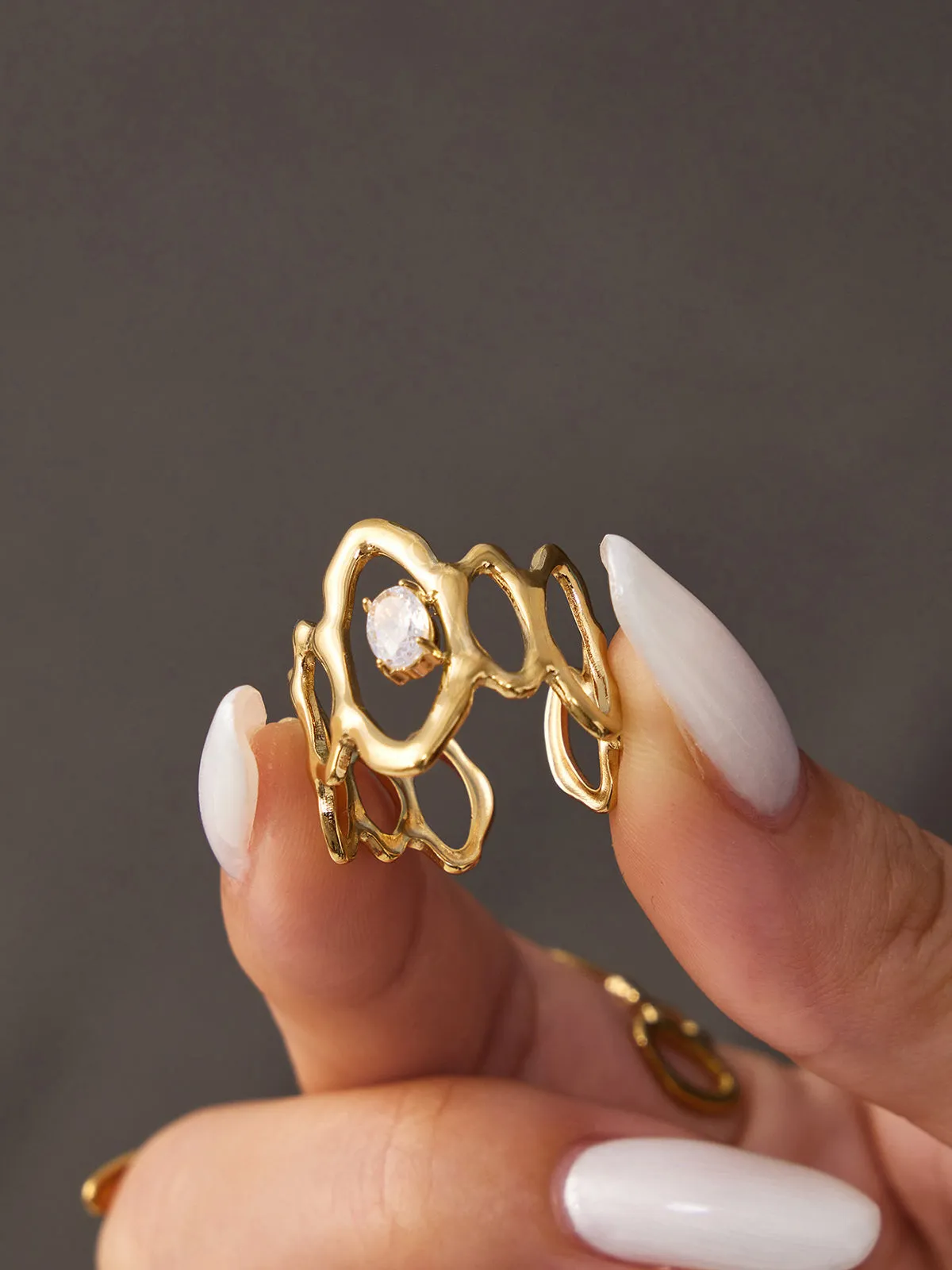 Irregular Hollow Zircon Statement Ring sold by COMMENSE product image thumbnail 2